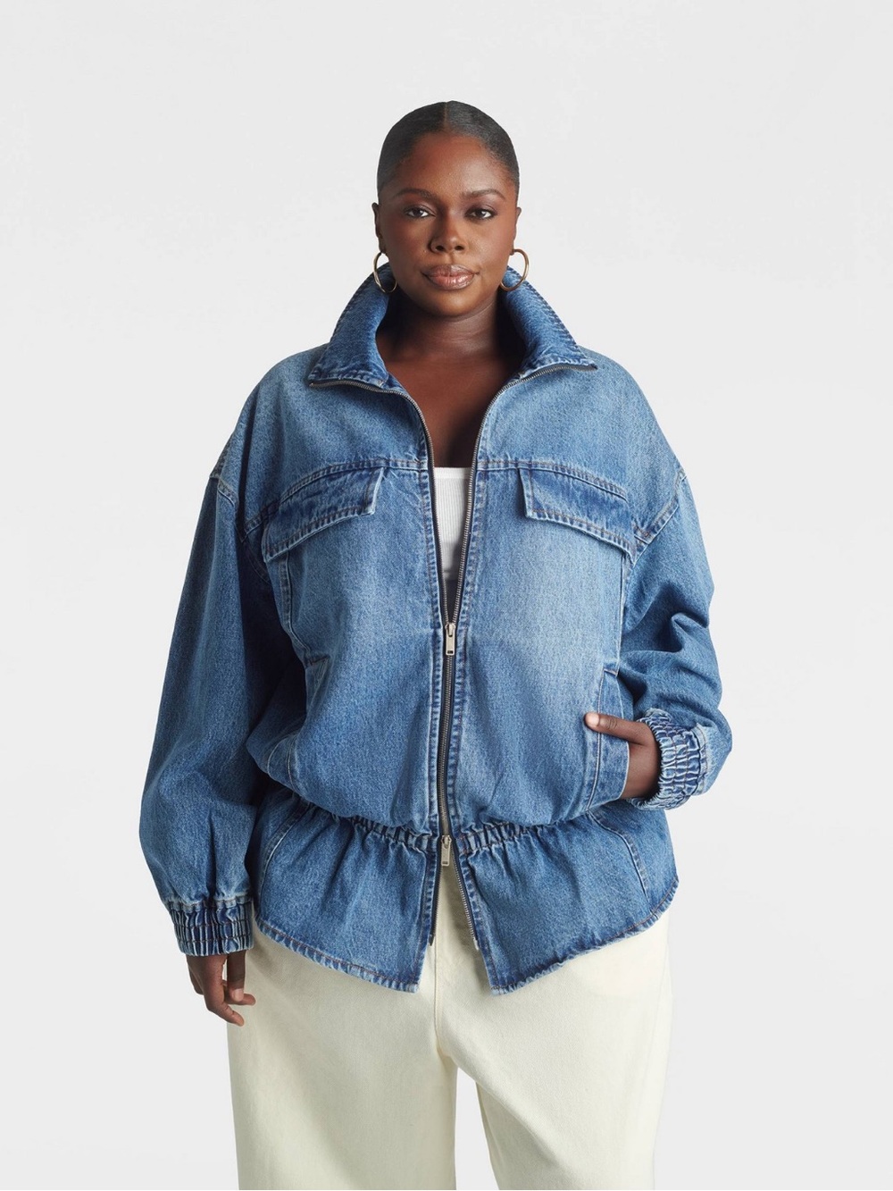 NWT KBB by KAHLANA Women's 'The Peplum Denim Jacket' - Dark Wash 1X